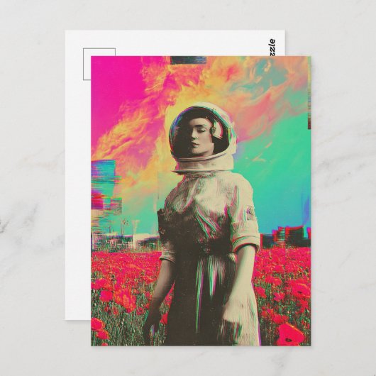 Een astronaut in een papaverveld glitch briefkaart (Voorkant / Achterkant)