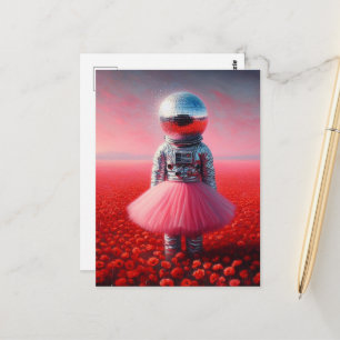 Een astronaut in een tutu met een discobal hoofd p briefkaart