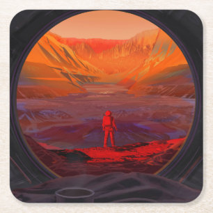 Een astronaut op Mars Vierkante Kartonnen Onderzetter