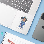 Een astronaut teamlid - Blauw Sticker (Laptop met iPhone)