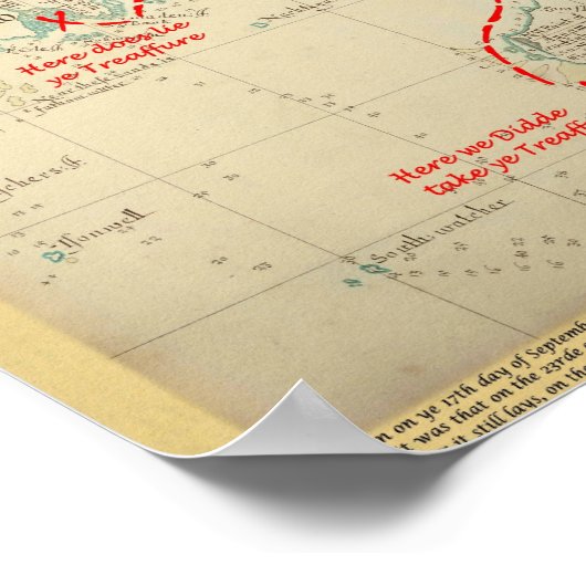 Een Authentic 1690 Pirate Map (met versieringen) Poster (Hoek)