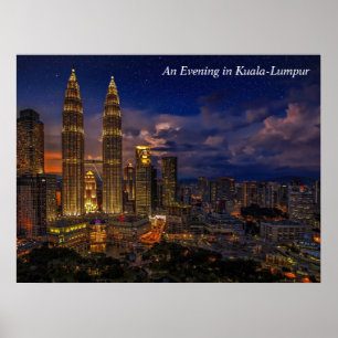 Een avond in Kuala-Lumpur nachtscene Poster