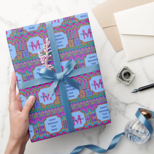 Een Aztec Bright Tribal Monogram Fun Happy Birthda Cadeaupapier (Geschenken)