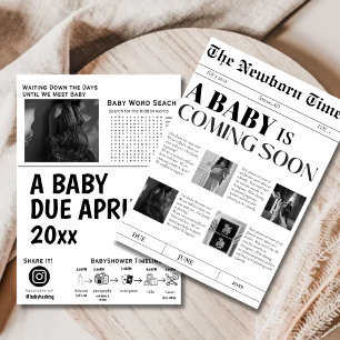 Een baby Binnenkort Komt Oude krant babyshower Kaart