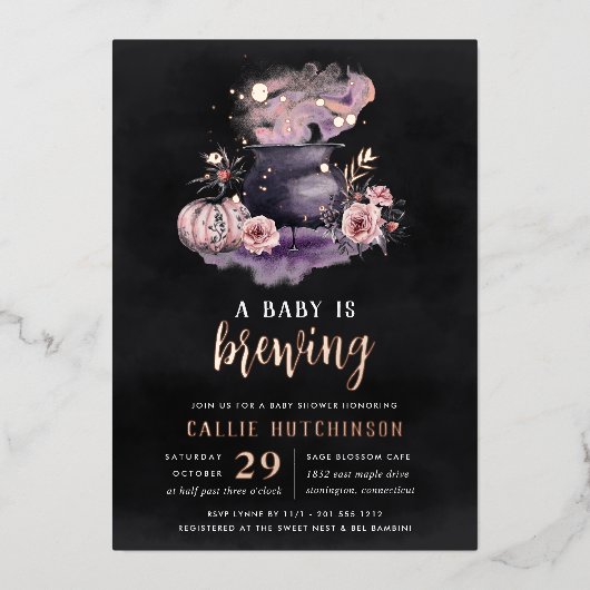 Een Baby breekt | Cute Halloween Baby shower Folie Uitnodiging (Voorkant)