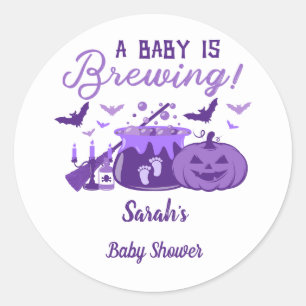 Een Baby breekt Paars Halloween Baby shower Ronde Sticker