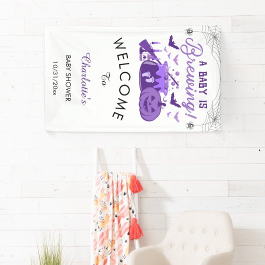 Een Baby breekt Paars Halloween Baby shower Spandoek (Insitu)