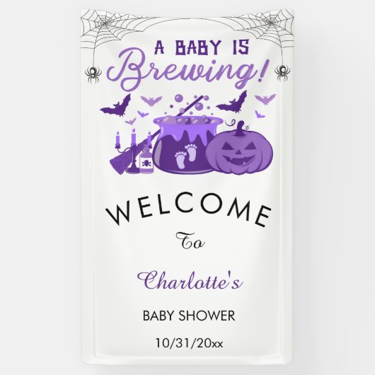 Een Baby breekt Paars Halloween Baby shower Spandoek (Verticaal)