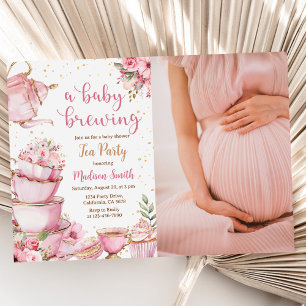 Een Baby brouwen Tea Party Bloemen Baby shower Fot Kaart