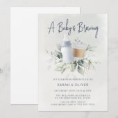 Een Baby brouwt Baby shower Invitation Blue Kaart (Voorkant / Achterkant)