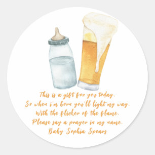 Een baby brouwt bier - gebedskaarslabel ronde sticker