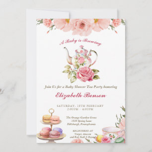 Een Baby brouwt Blush Flower Baby shower Tea Inv Kaart