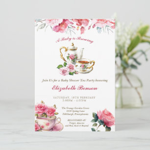 Een Baby brouwt Blush Flower Baby shower Tea Inv Kaart