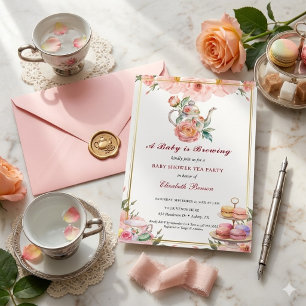 Een baby brouwt Blush Flower Baby Shower Thee Kaart