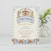 Een baby brouwt Gingham koffie baby shower Kaart (Staand voorkant)