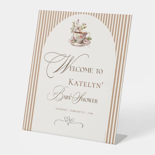 Een baby brouwt Gingham koffie baby shower Reclamebord Met Voetstuk (Voorkant)