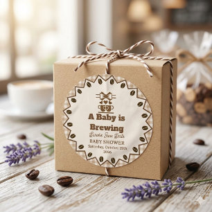 Een Baby Brouwt Gingham Koffie Neutraal Geslacht Ronde Sticker