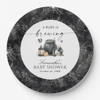 Een Baby Brouwt Halloween Baby Shower Papieren Bordje