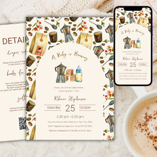 Een Baby Brouwt Koffie Baby Shower QR Code Kaart