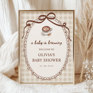 Een baby brouwt koffie Baby Shower Welkom Poster