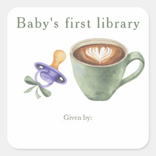 Een baby brouwt koffie - baby's eerste bibliotheek vierkante sticker