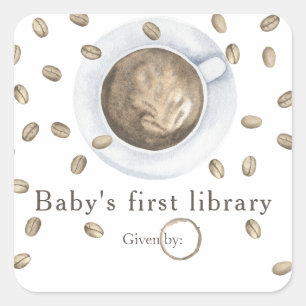 Een baby brouwt koffie - baby's eerste bibliotheek vierkante sticker