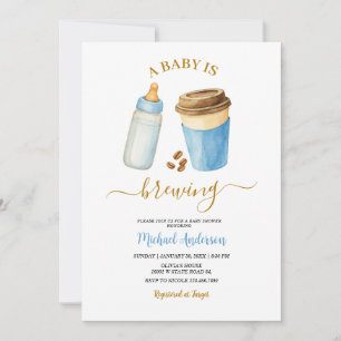 Een baby brouwt koffie Blauwe Jongen Baby Shower Kaart