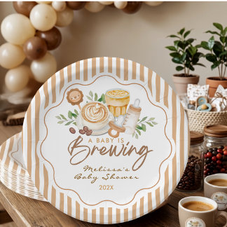 Een Baby Brouwt Koffie Latte Baby Shower Papieren Bordje