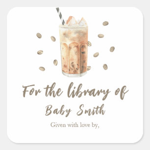 Een baby brouwt koffie - voor de bibliotheek van vierkante sticker