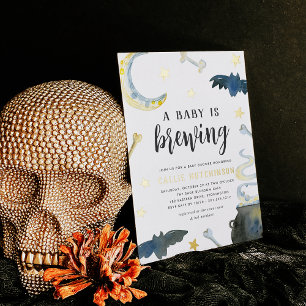 Een Baby Brouwt Mooie Halloween Baby Shower Folie Uitnodiging