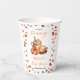 Een Baby brouwt Pumpkin Spice Coffee Baby shower Papieren Bekers