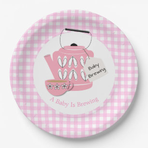 Een Baby brouwt roze Baby shower Papieren Bordje