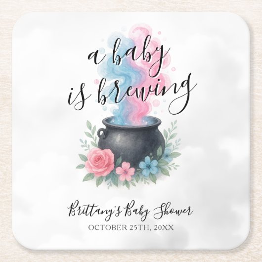 Een Baby brouwt roze en blauwe ketel Vierkante Kartonnen Onderzetter (Voorkant)
