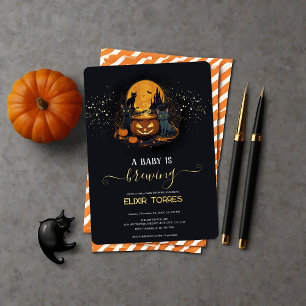Een Baby brouwt Schattigee Halloween Baby shower F Folie Uitnodiging
