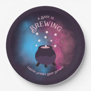Een Baby brouwt Spooky Gender Reveal Cauldron Papieren Bordje