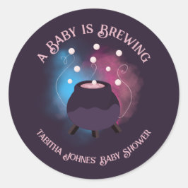 Een Baby brouwt Spooky Gender Reveal Cauldron Ronde Sticker