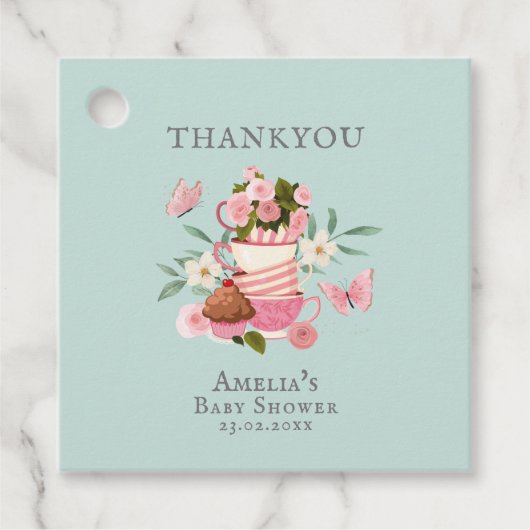 Een Baby brouwt Tea Party Baby shower Bedankjes Labels (Voorkant)