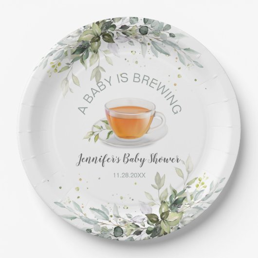 Een baby brouwt Tea Party Baby shower Papieren Bordje (Voorkant)