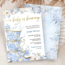 Een Baby Brouwt Thee Baby Shower Jongen Blauw Goud