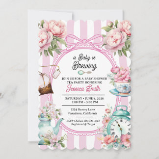 Een baby brouwt theebabyfeestje vintage bloemmotie kaart