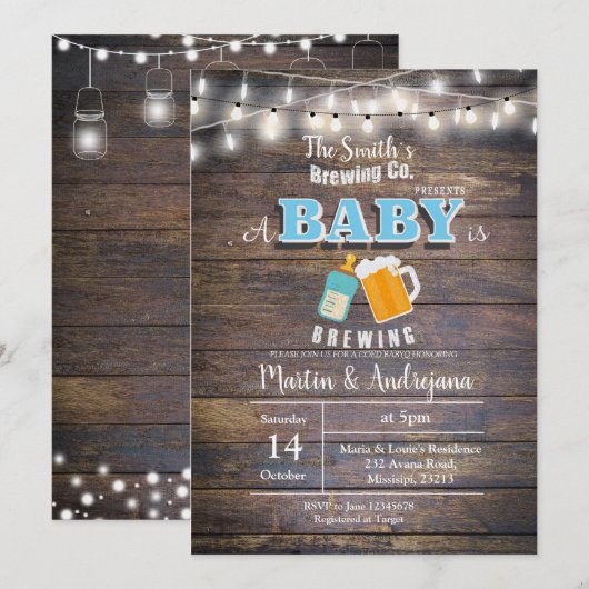 Een baby brouwt uitnodiging Boy BaByQ (Voorkant / Achterkant)