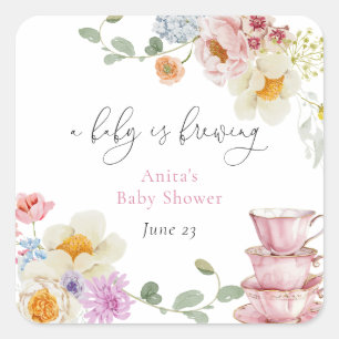 Een Baby brouwt Wildflower Tea Baby shower Vierkante Sticker