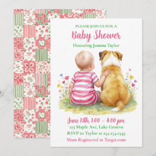Een baby en haar hond Roze babyshower voor meisj Kaart