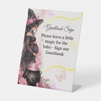Een baby is aan het brouwen Roze Halloween Baby Sh Reclamebord Met Voetstuk