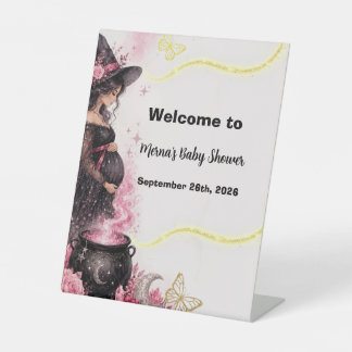 Een baby is aan het brouwen Roze Halloween Baby Sh Reclamebord Met Voetstuk