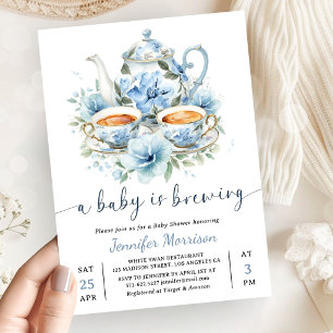 Een baby is aan het brouwen Thee Baby Shower Jonge Kaart