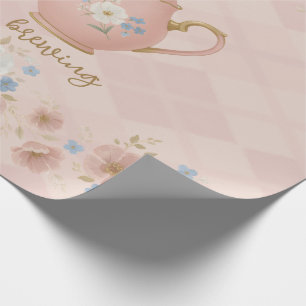 Een baby is aan het brouwen Thee Party Roze Geruit Cadeaupapier