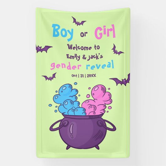 Een Baby is bezig met Halloween Gender Reveal Spandoek (Verticaal)