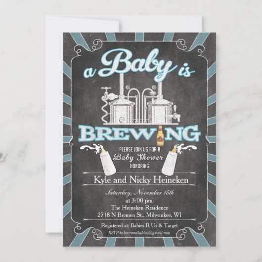 Een "Baby is Brewing" koppels BBQ Uitnodiging - Jo (Voorkant)