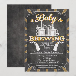 Een "Baby is Brewing"-koppels BBQ-uitnodiging Kaart
